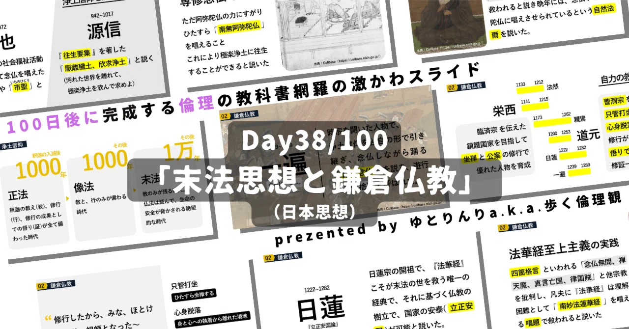 【day38】「末法思想と鎌倉仏教」の授業のパワーポイント!【100日後に完成する教科書を網羅するスライド・指導案】|ゆとりんり