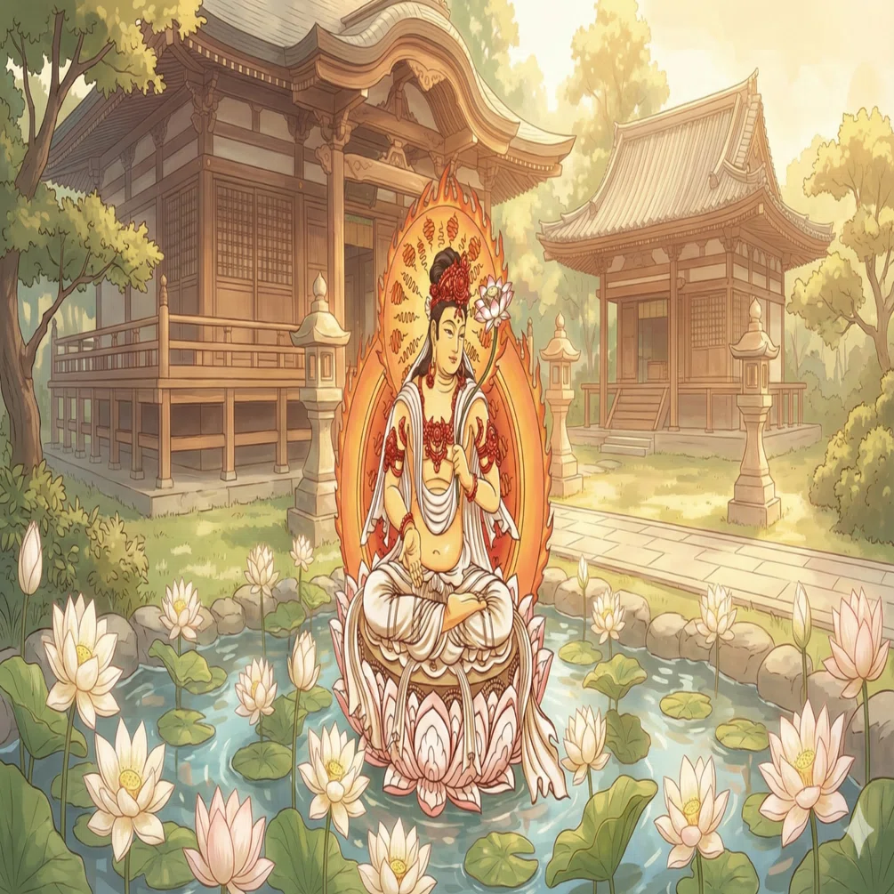 【真作】掛軸　慈愛の白衣観音　清らかな救済の姿　蓮華に立つ観音菩薩　Q49 さまざまな観音さま「白衣観音」｜高野山大師教会 千手会支部