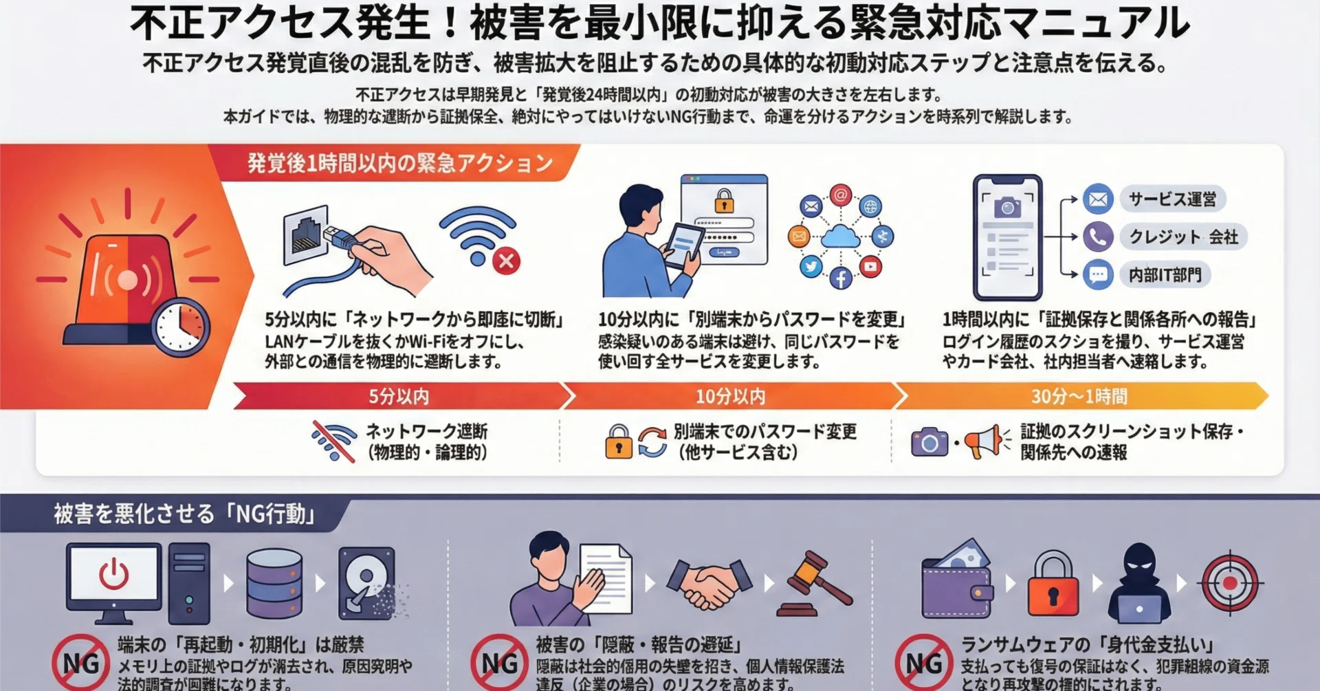 不正アクセスされたらすぐやるべき対処法｜個人・企業別の緊急対応手順 