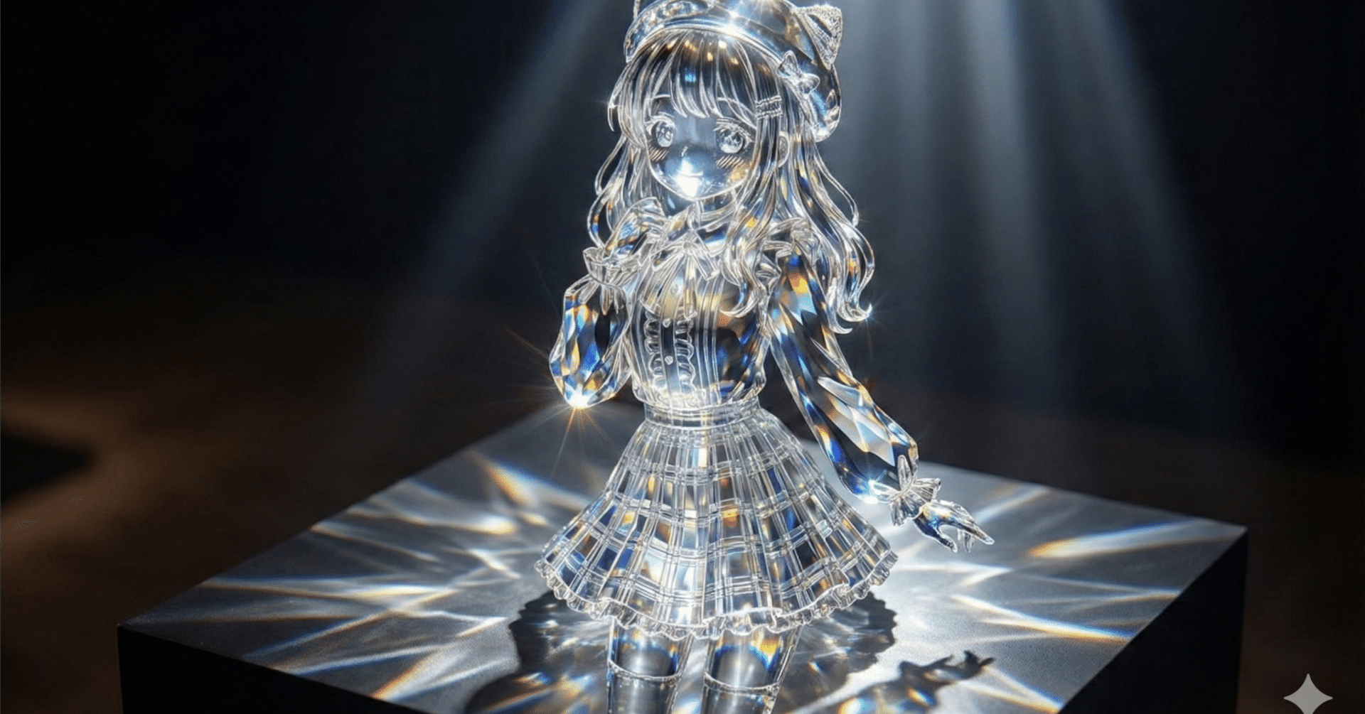 プロンプト配布】 好きなキャラ画像で「クリスタル・ガラス彫刻」風3D