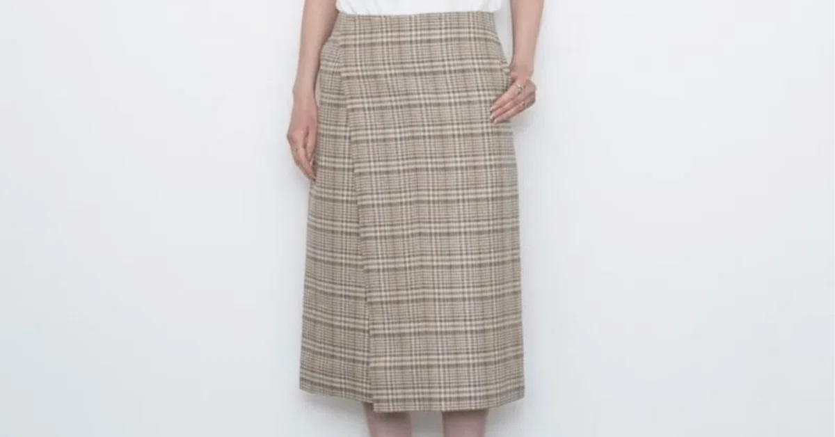 AURALEE】力の抜けた上質さSILK LINEN NEP CHECK WRAP SKIRT｜THIRTY