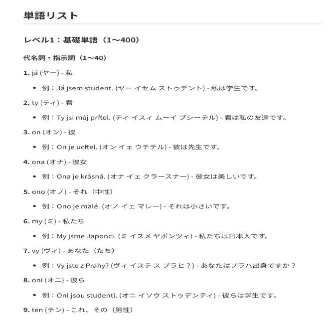 チェコ語】これ1冊！単語1200語+初心者向け基本文法解説 193ページ