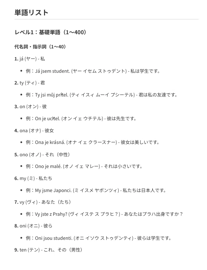チェコ語】これ1冊！単語1200語+初心者向け基本文法解説 193ページ