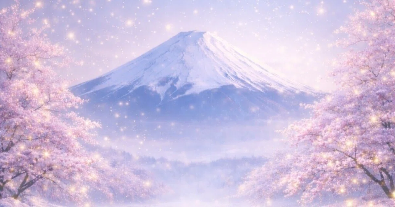 AIアート ひかりのほとり Shore of Light 桜富士山幻想風景画 Sakura