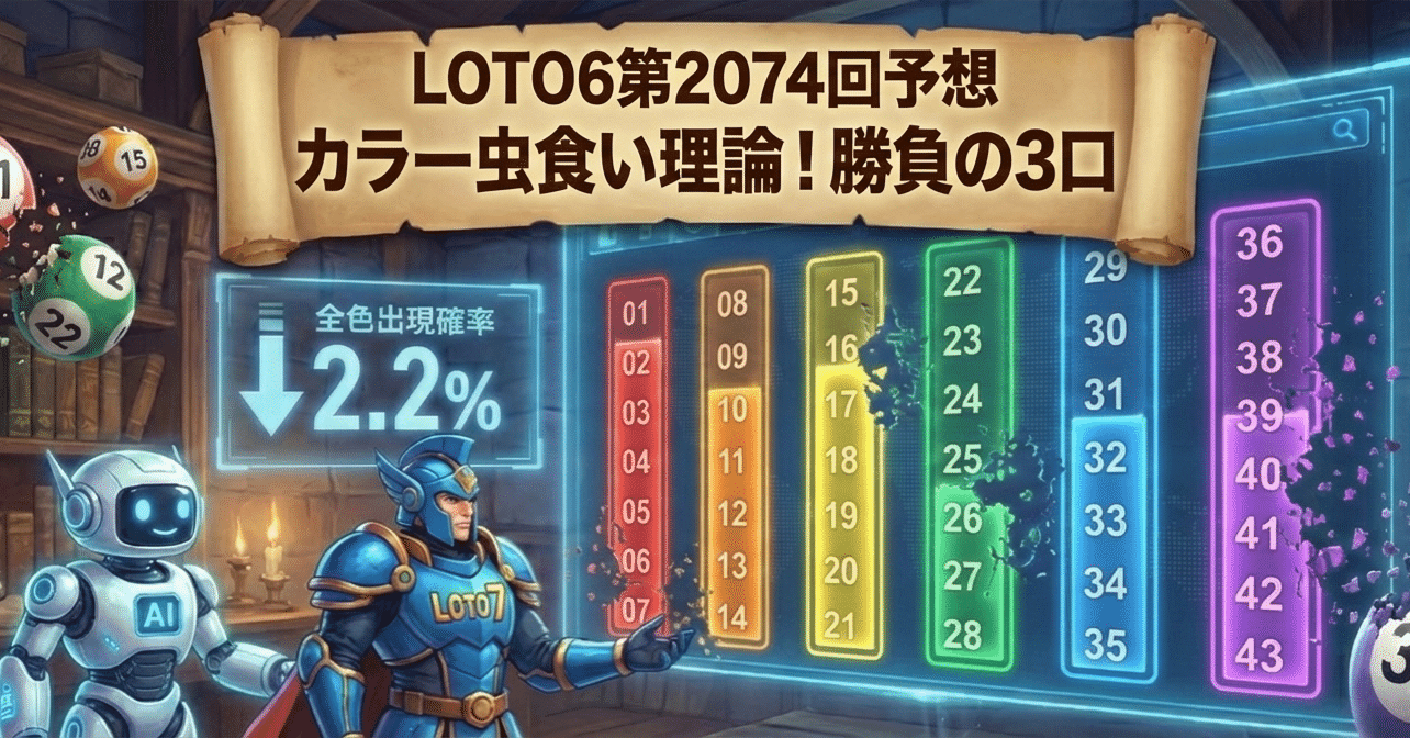 LOTO6第2074回予想】確率97.8%の波に乗れ！「カラー虫食い理論」を実装