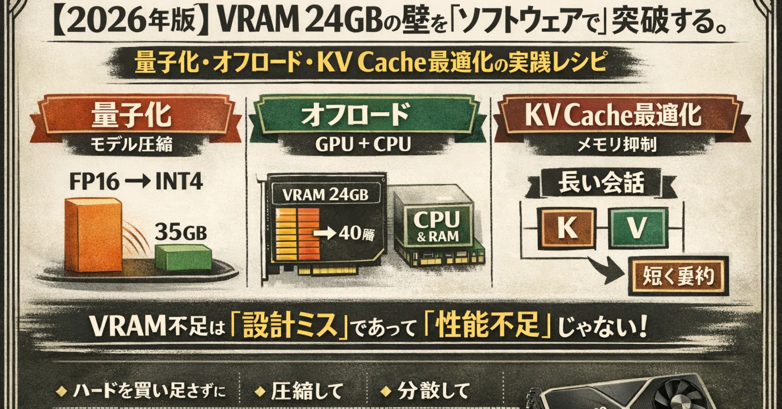 2026年版】VRAM 24GBの壁を「ソフトウェアで」突破する。量子化・オフ