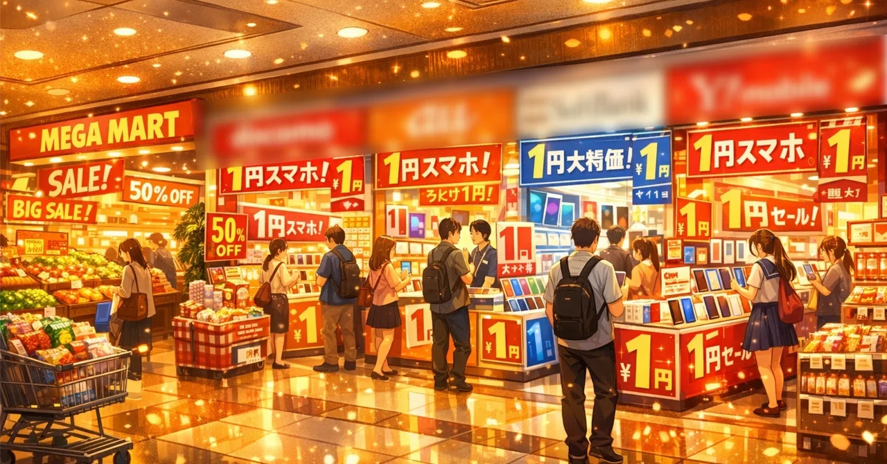 激安スーパーと同じフロアに1円スマホの店舗が4つ入ってるショッピングモール｜エム｜AIクリエイター