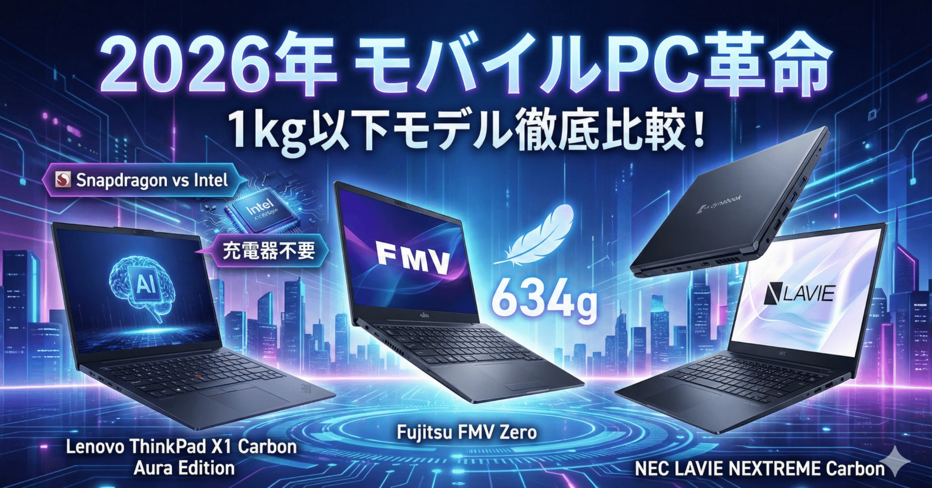 2026年最新】1kg以下モバイルノートPC徹底比較！Snapdragon搭載「634g