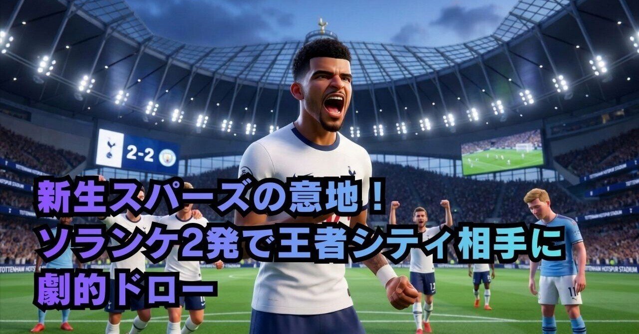 新生スパーズの意地！ソランケ2発で王者シティ相手に劇的ドロー｜y