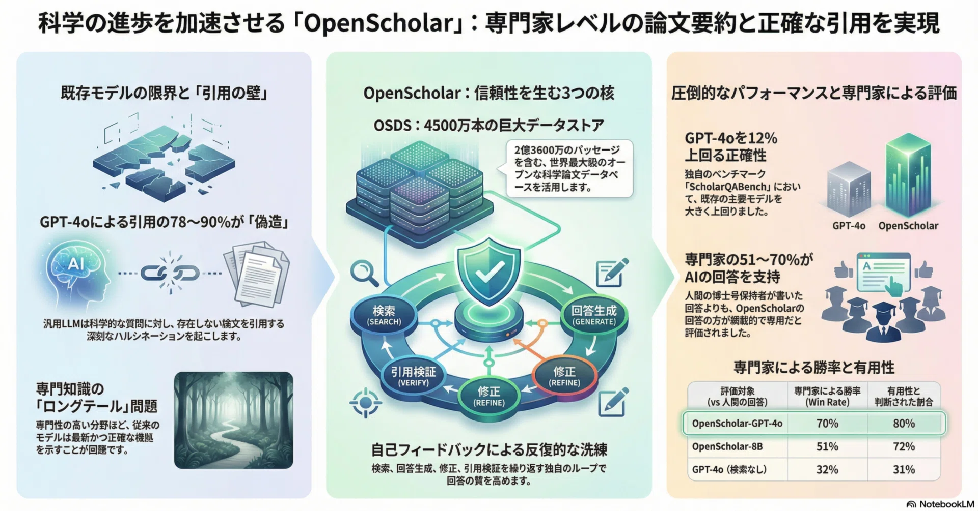GPT-4o超え。論文の9割を捏造するAIに終止符を打つ「OpenScholar」｜tyo