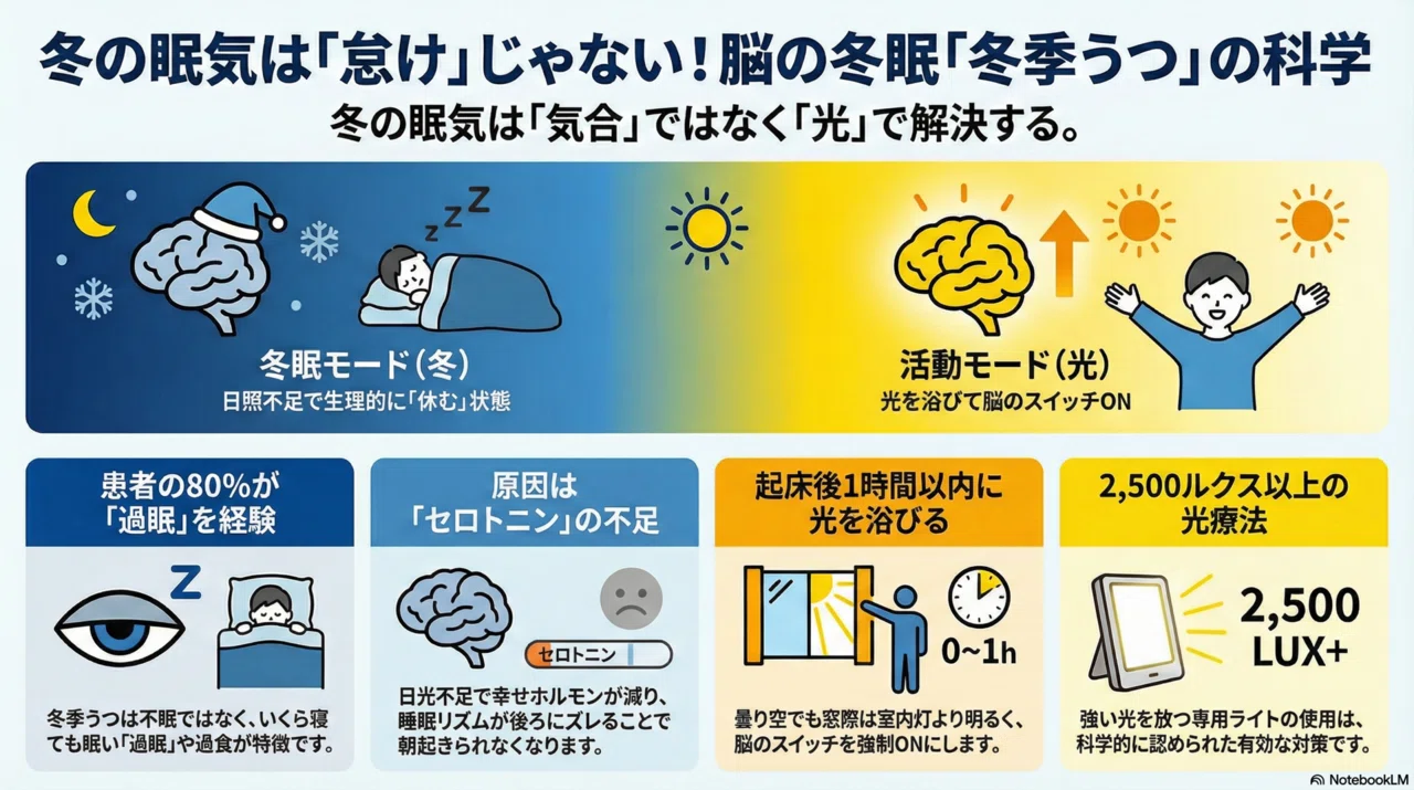 冬の異常な眠気は「怠け」じゃない？脳の冬眠「冬季うつ」の科学と対策