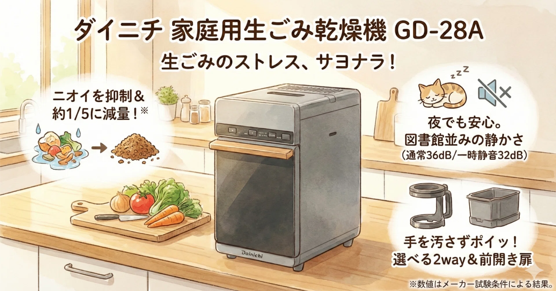 生ごみ臭にサヨナラ】ダイニチの生ごみ乾燥機「GD-28A」がキッチンの 生ごみ臭にサヨナラ】ダイニチの生ごみ乾燥機「GD-28A」がキッチンの