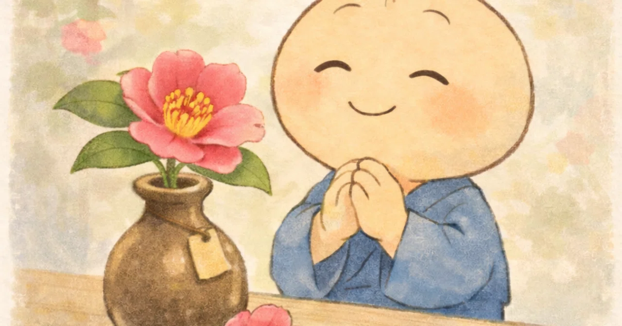 山桜桃と侘助(椿)似顔絵 侘助椿の季節です。｜めがねの整体師オギさん｜KNEAD店主