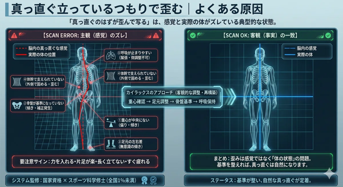真っ直ぐ立っているつもりで歪む|よくある原因|kairax1996