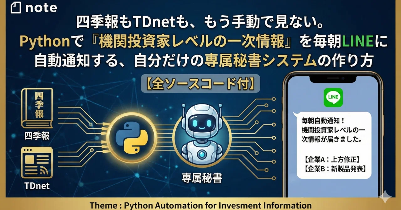 四季報もTDnetも、もう手動で見ない。Pythonで「機関投資家レベルの一次情報」を毎朝LINEに自動通知する、自分だけの専属秘書システムの ...