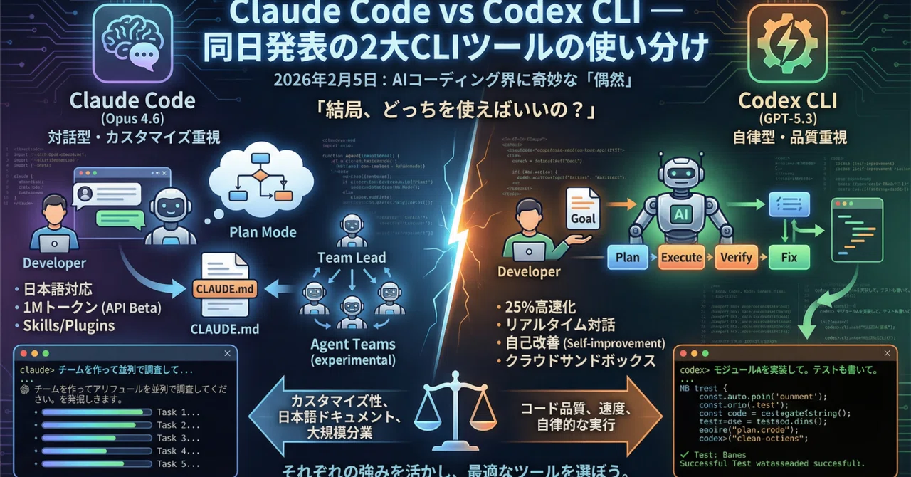 Claude Code vs Codex CLI — 同日発表の2大CLIツールの使い分け｜KATSU