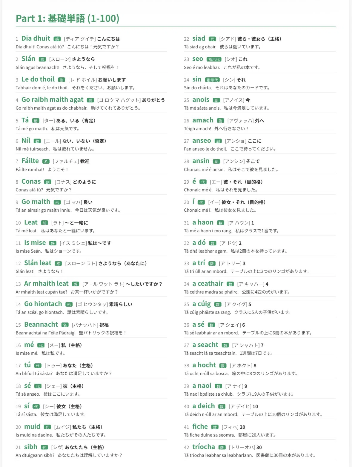 🇮🇪アイルランド語 単語帳 ｜基礎300語｜世界のことば学習館