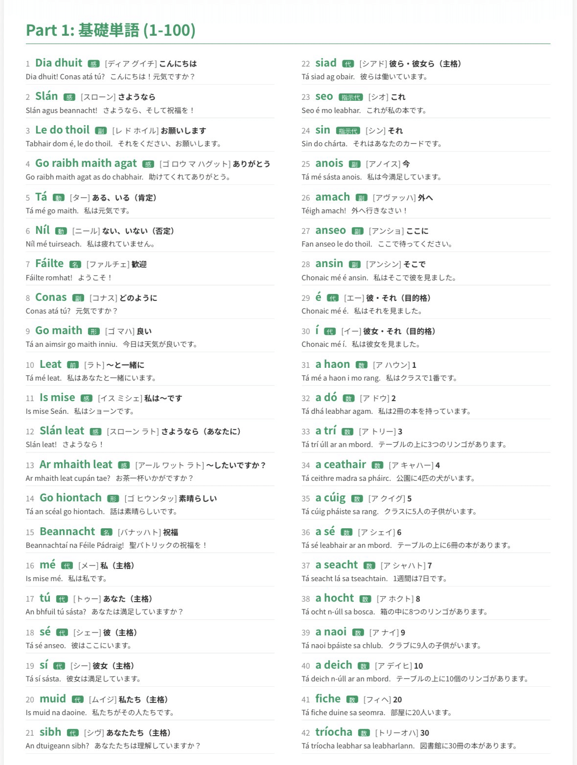🇮🇪アイルランド語 単語帳 ｜基礎300語｜世界のことば学習館