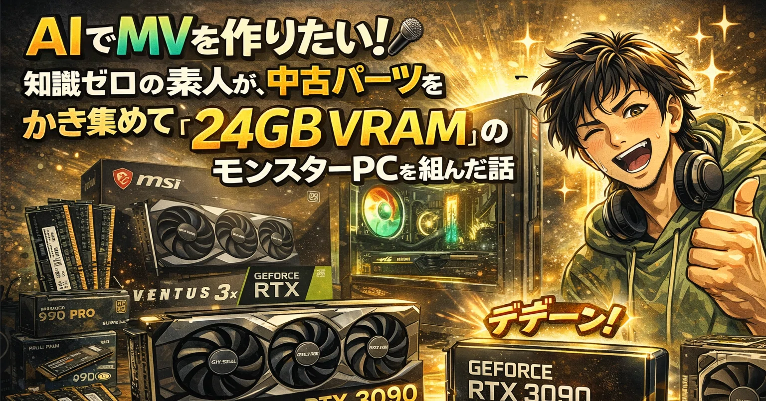 AIでMVを作りたい！知識ゼロの素人が、中古パーツをかき集めて「24GB 