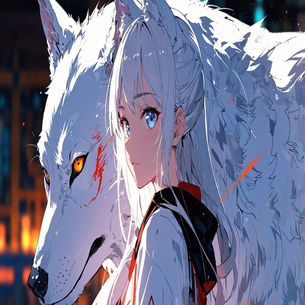 白狼の背に、火の街が揺れる #aiart｜hitomiko135