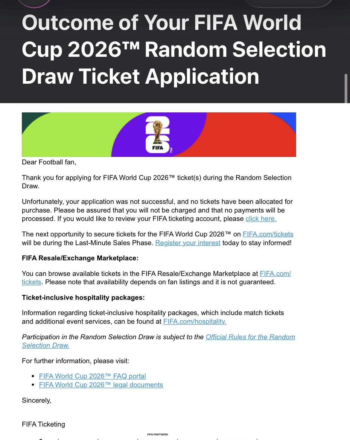 第3次W杯チケット抽選結果｜漢ハ○ダノ