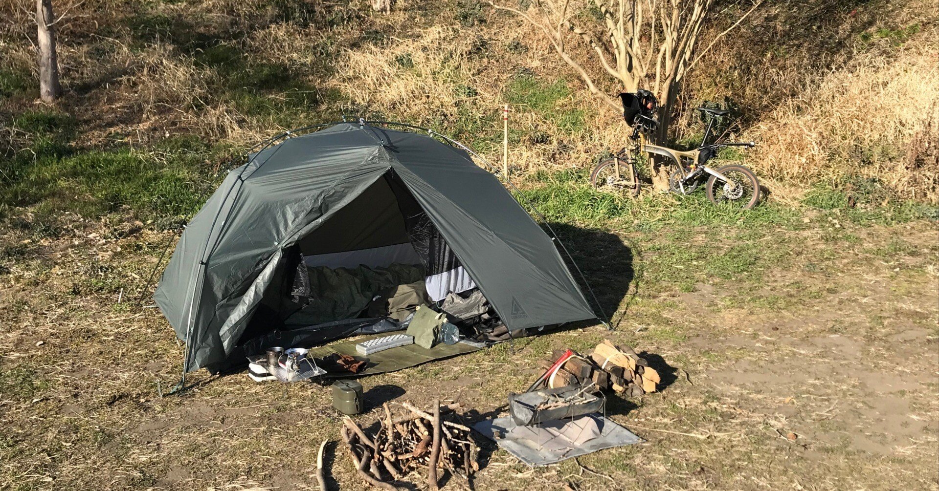 40 折りたたみ自転車で輪行ソロキャンプ/氷点下の茨城県プライベート