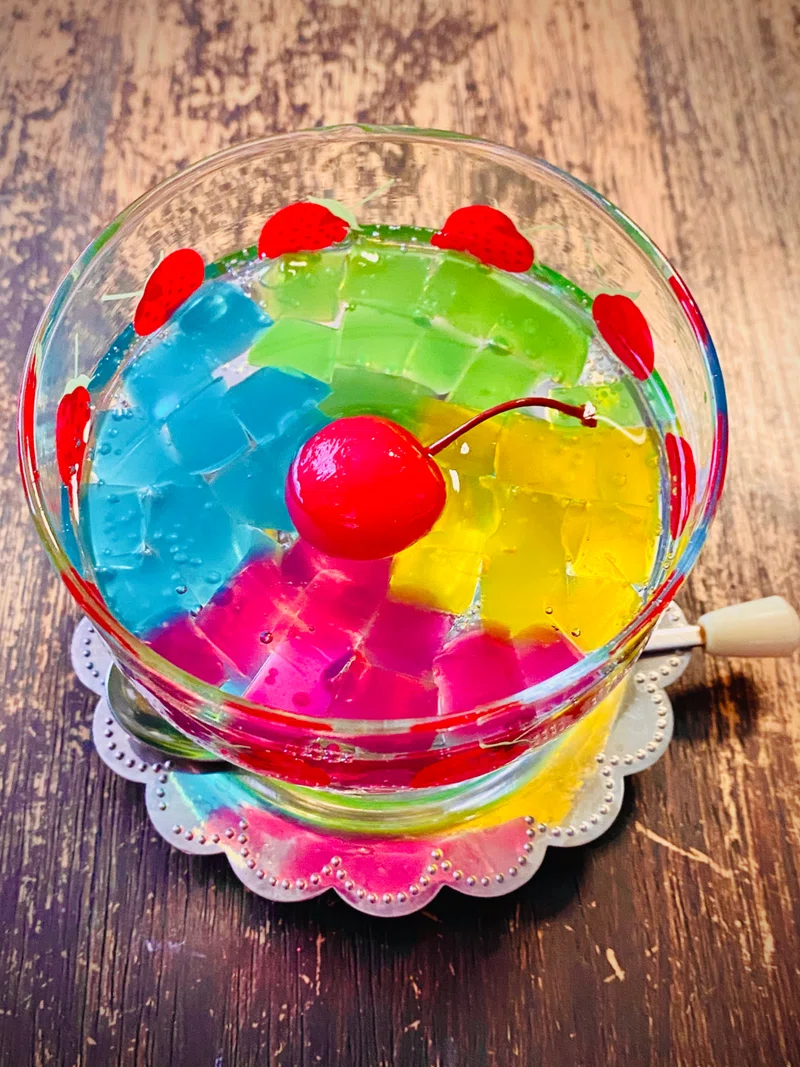 駄菓子アレンジレシピ こんにゃくゼリーでカラフルゼリーポンチ 鳩 頭巾 Note