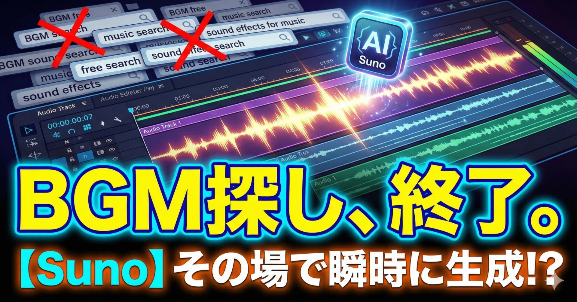 Suno】編集中の動画に挿入するBGMを検索して探すのではなく、その場で 