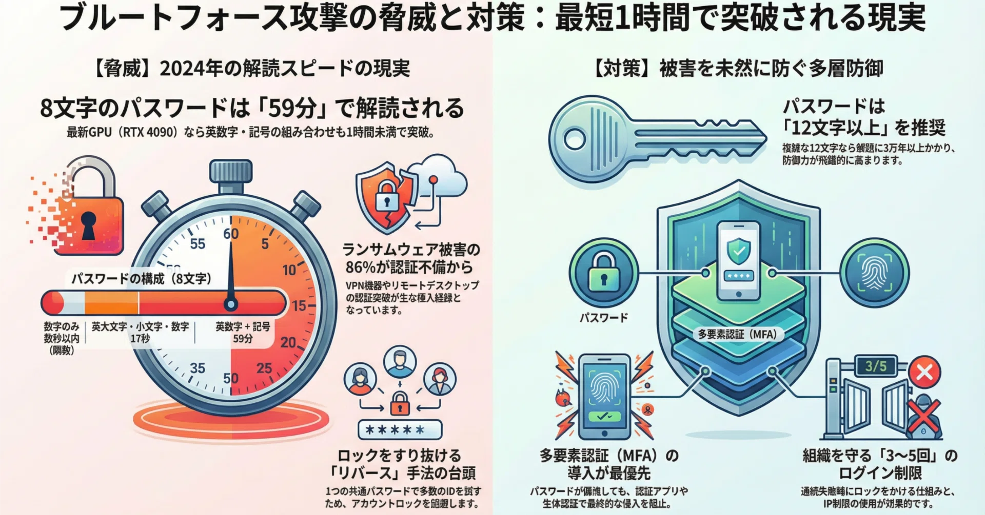 ブルートフォース攻撃とは？被害を防ぐ実践的対策と解読時間の真実 