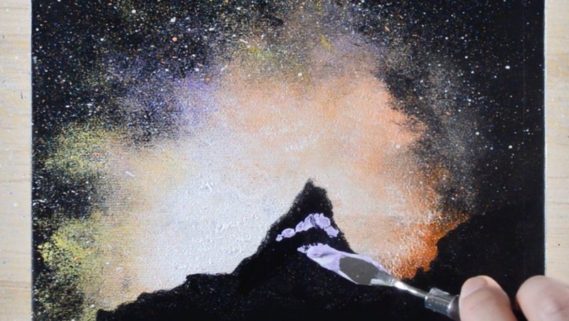 アクリル絵の具を使用した銀河と雪山の描き方 初心者が簡単に絵を描く方法 Junya Art Note