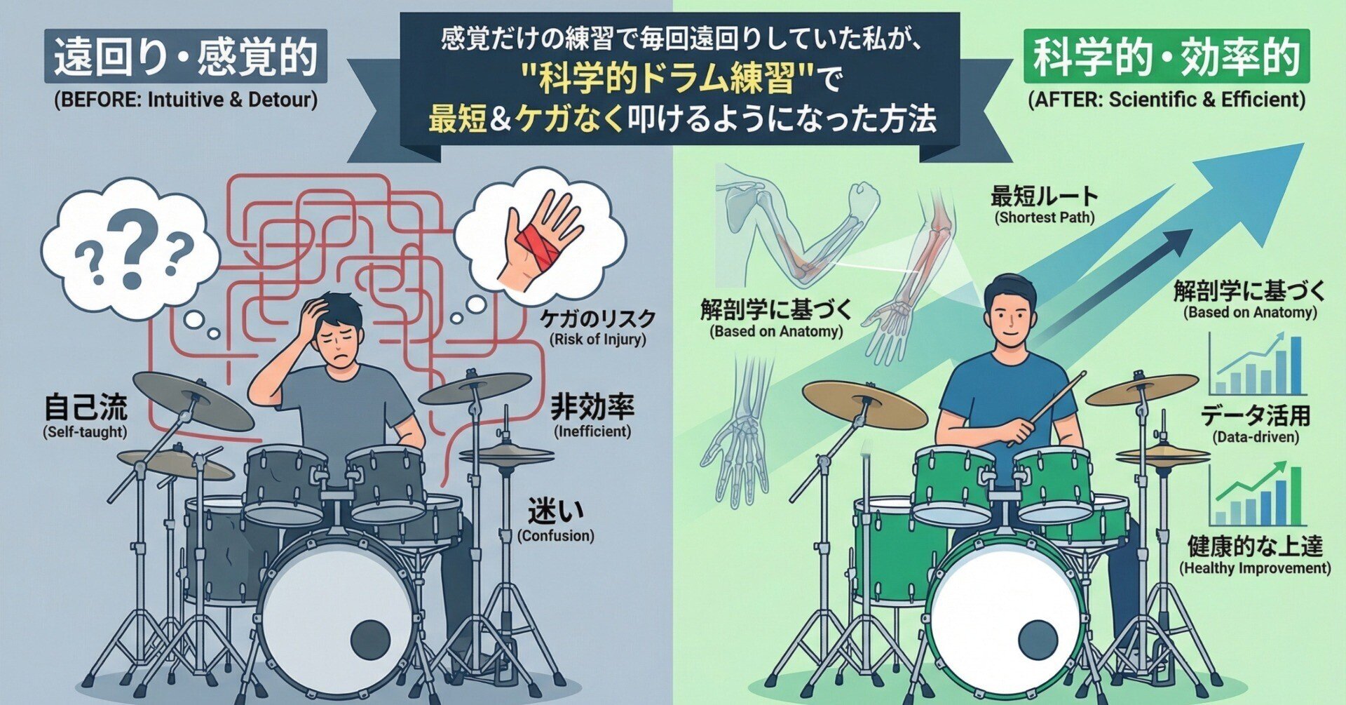 感覚だけの練習で毎回遠回りしていた私が、“科学的ドラム練習”で最短