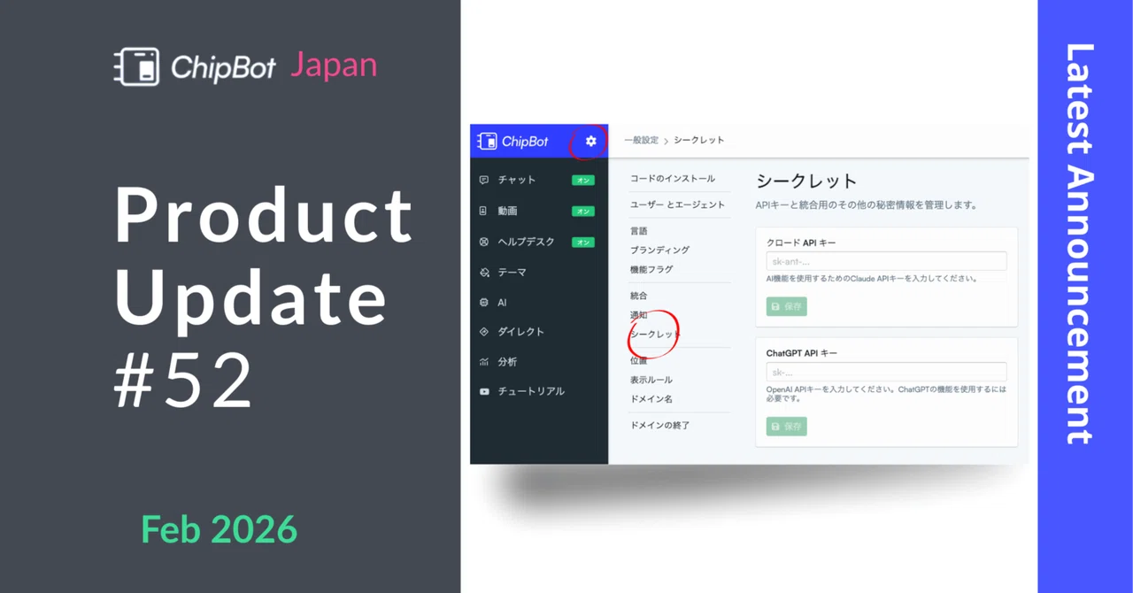 【Update 52】もう「決まったAI」には戻れない。自分のChatGPTやClaudeで、理想の接客を作り上げる｜ChipBot Japan