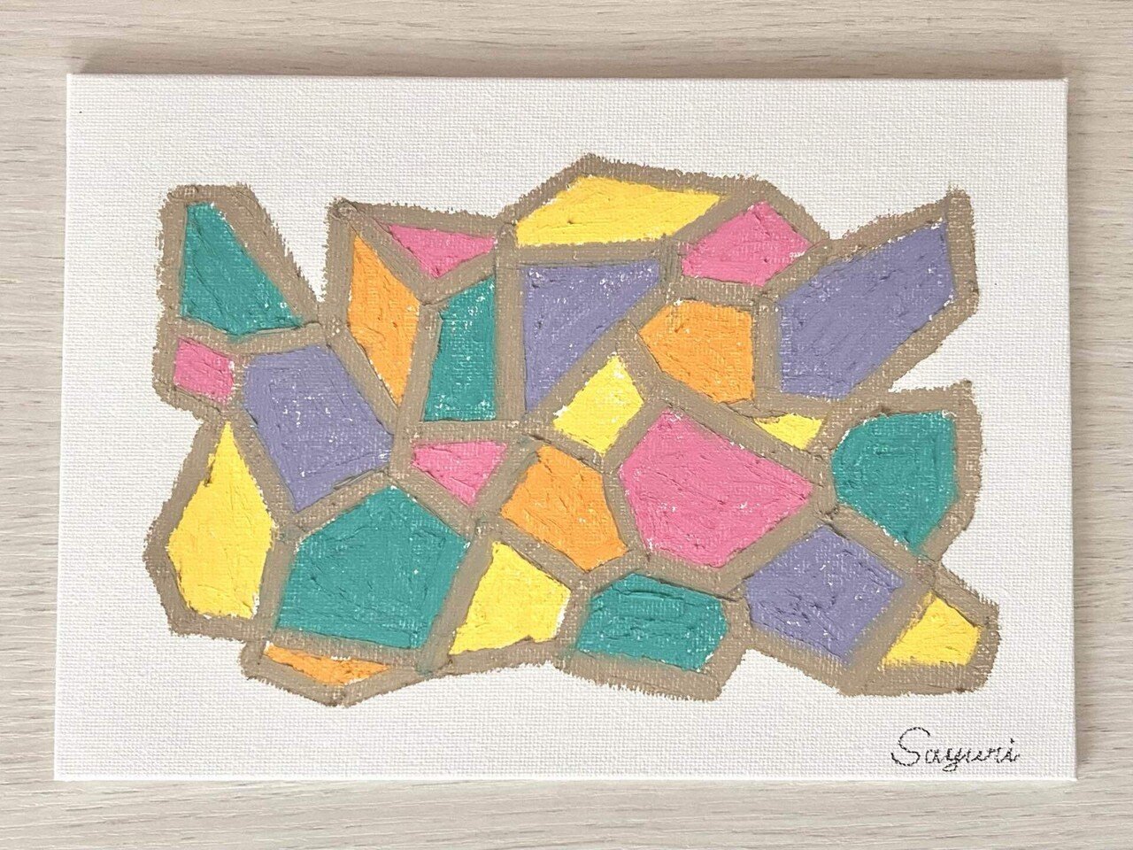 抽象画(画材クレヨン) kitpasの6色で描いた抽象画｜作画風景「六色、ひとつ ― 光を集めて