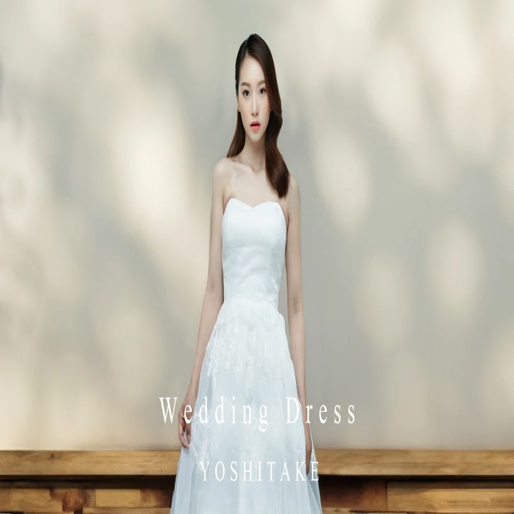 ウエディングドレス.白.レース.Aライン.オーガンジー.結婚式.Y1319 