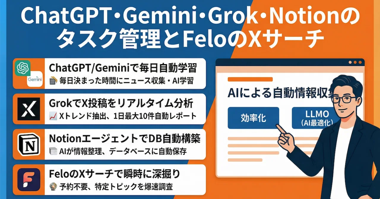 ChatGPT・Gemini・Grok・Notionのタスク管理とFeloのXサーチ｜(新潟県