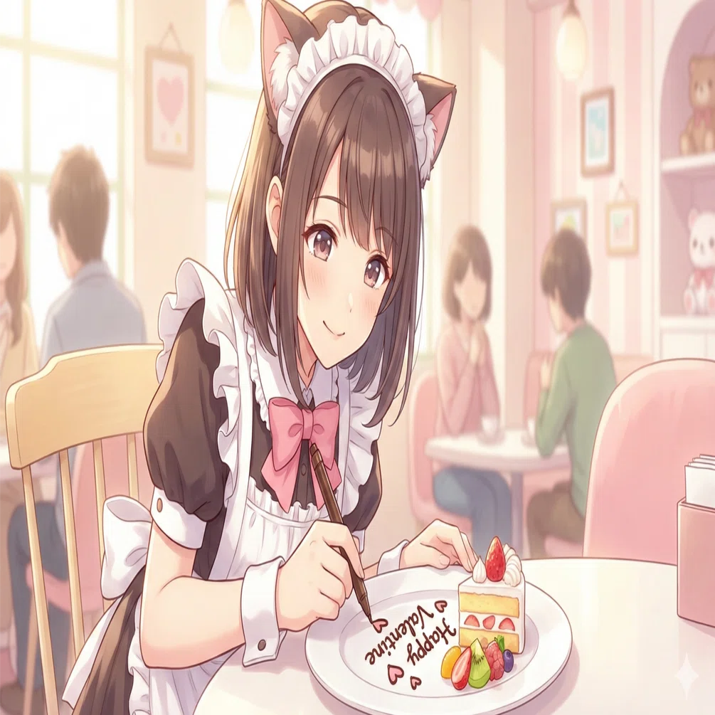 プロンプト配布】 「猫耳メイドのチョコペンアート」バレンタイン少女