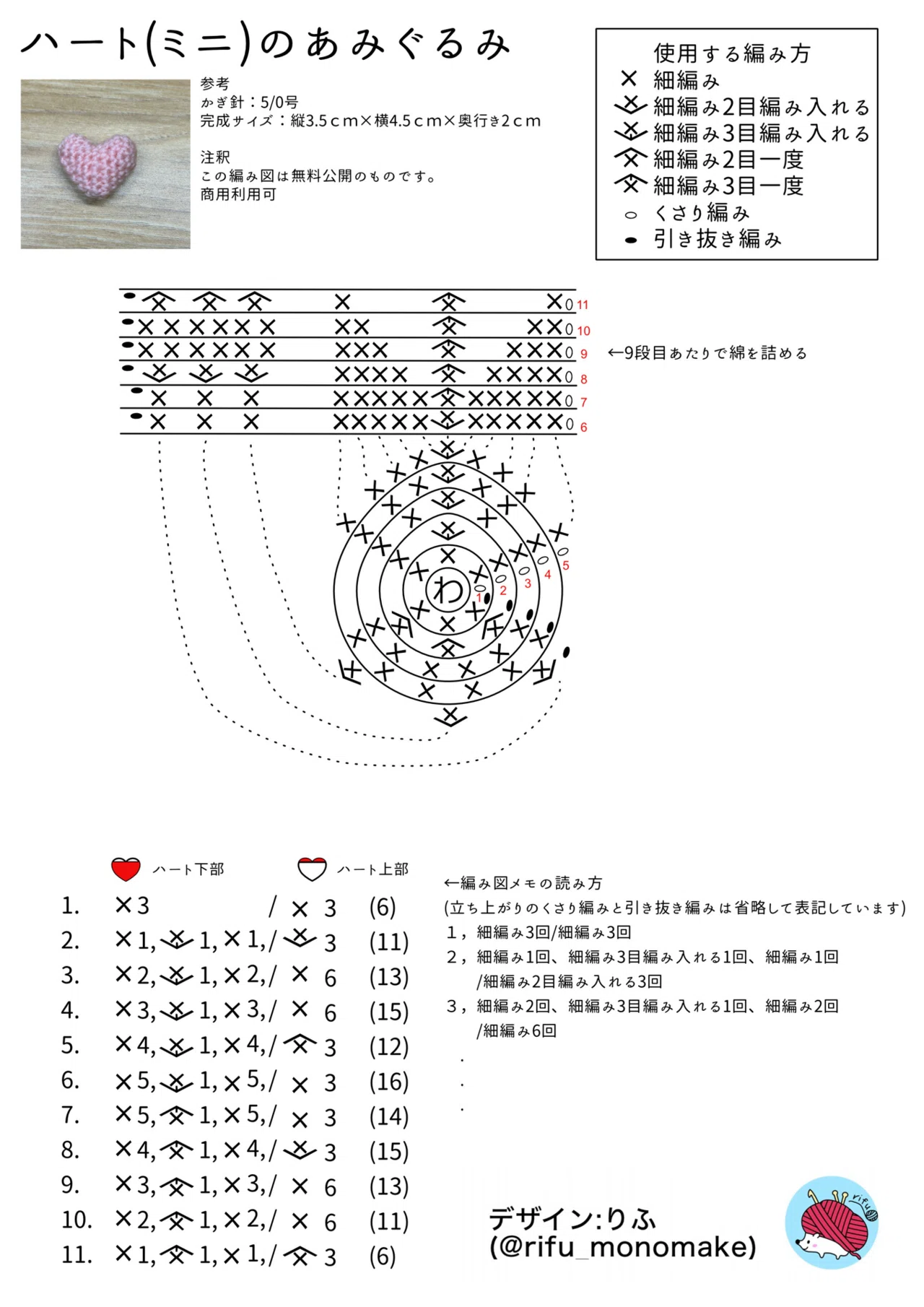 編み図(一部有料)】ハートのあみぐるみ｜りふ