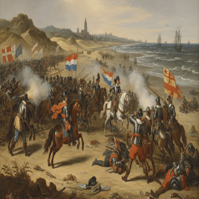 Geminiに絵を描いてもらいました：ニーウポールトの戦い（1600）｜KOTOYO