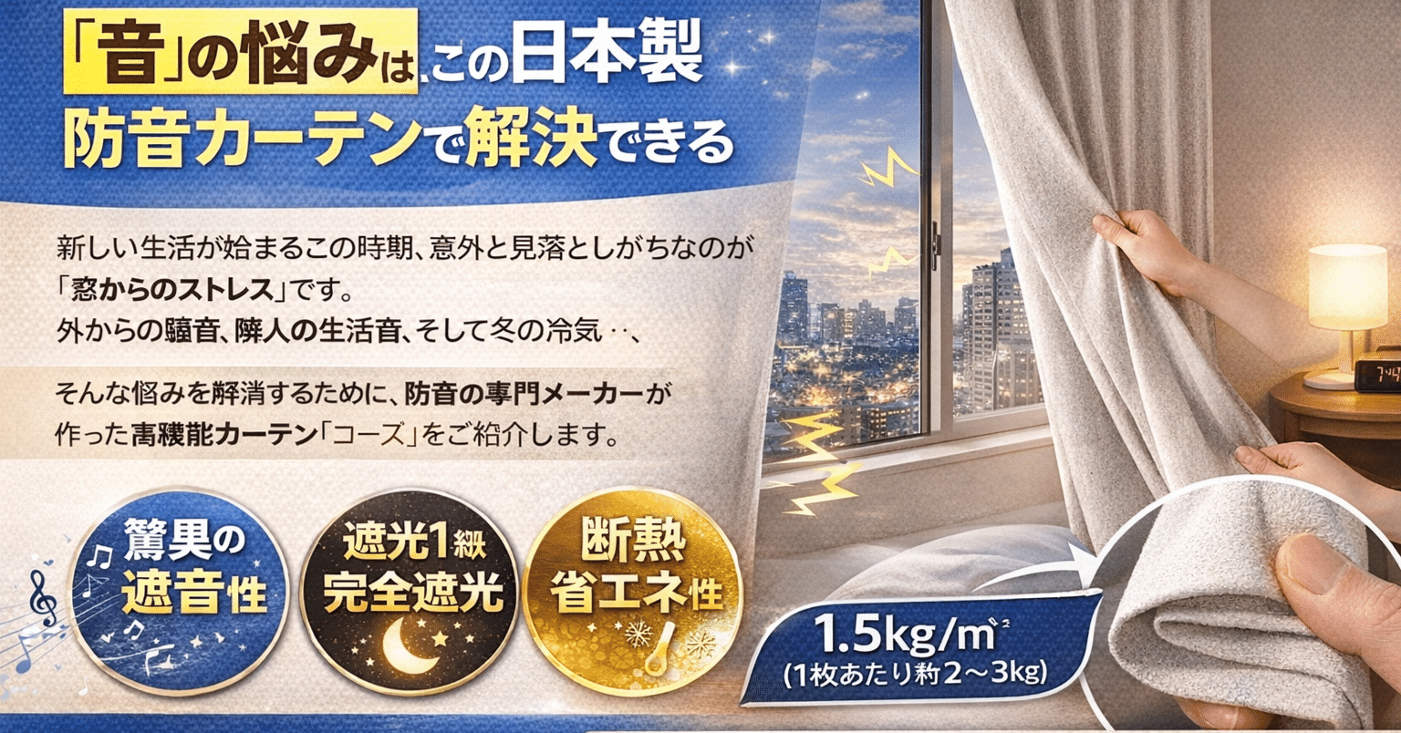 騒音・安眠対策】新生活の「音」の悩みは、この日本製防音カーテンで