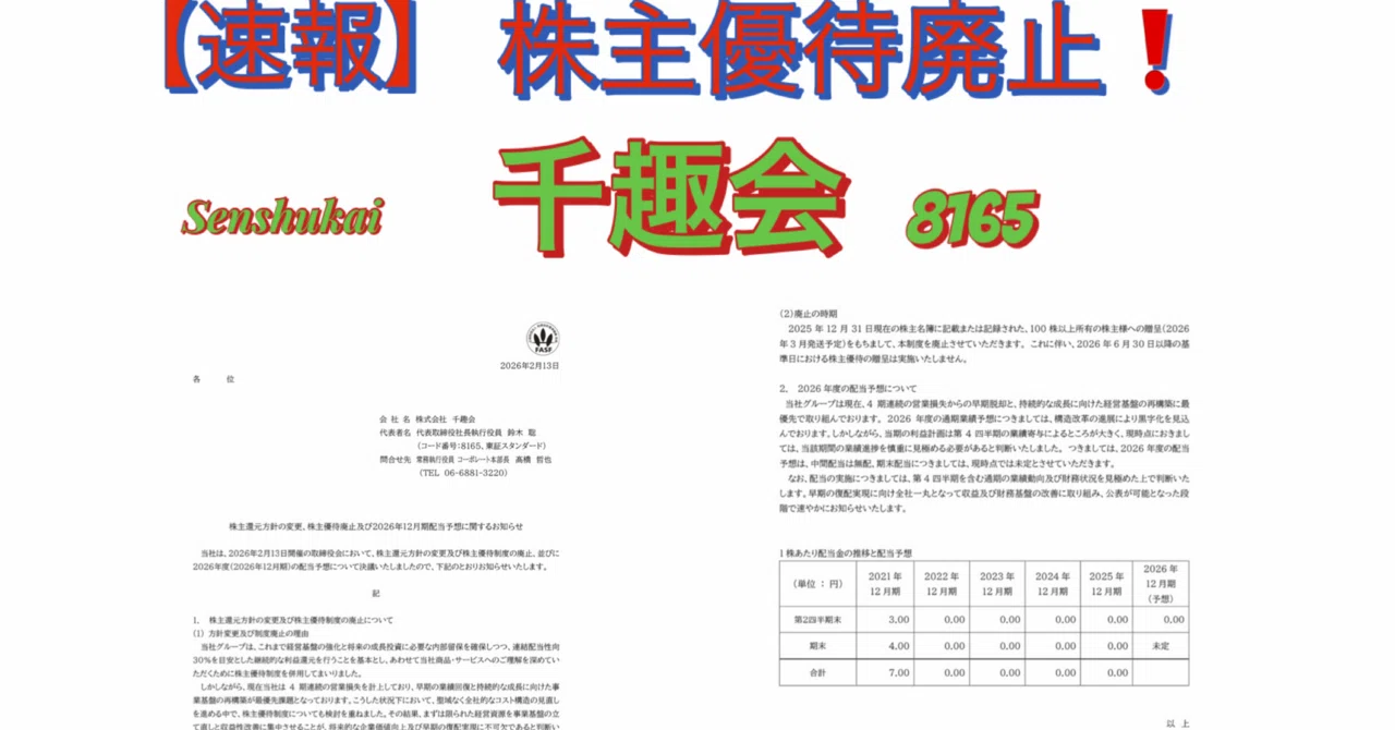 千趣会（ベルメゾン）の株主優待については、2026年2月13日に正式に