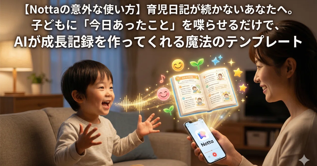 【Nottaの意外な使い方】育児日記が続かないあなたへ。子どもに「今日あったこと」を喋らせるだけで、AIが成長記録を作ってくれる魔法のテンプレート|masa