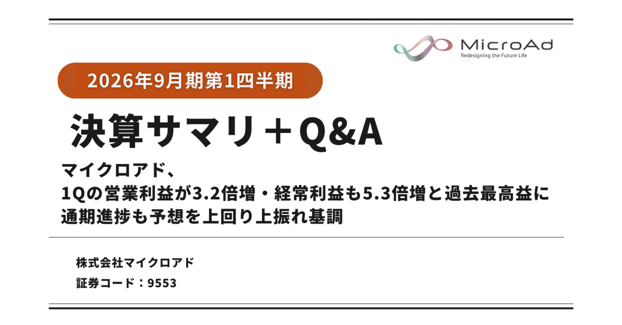 マイクロアド】2026年9月期第1四半期決算サマリ＋Q&A｜マイクロアド IR
