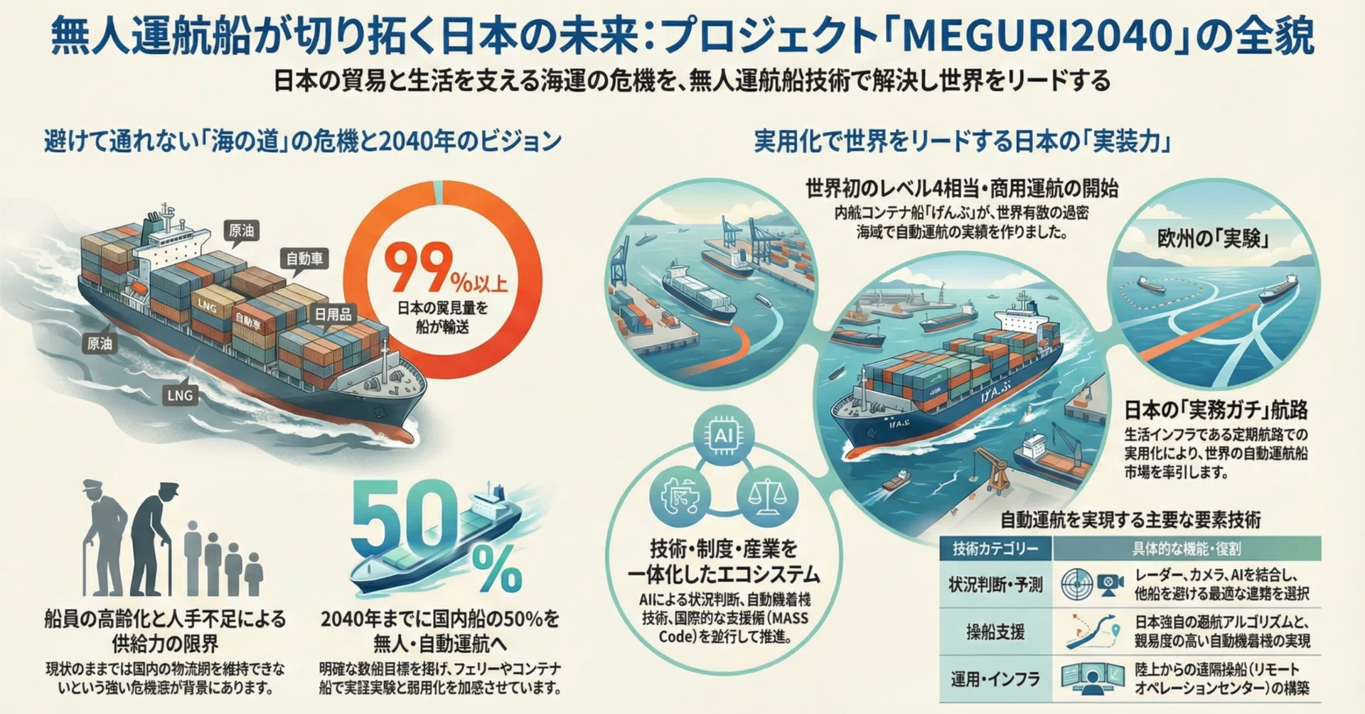 要約】日本発「無人コンテナ船」が海運を変える日―レベル4自動運航が
