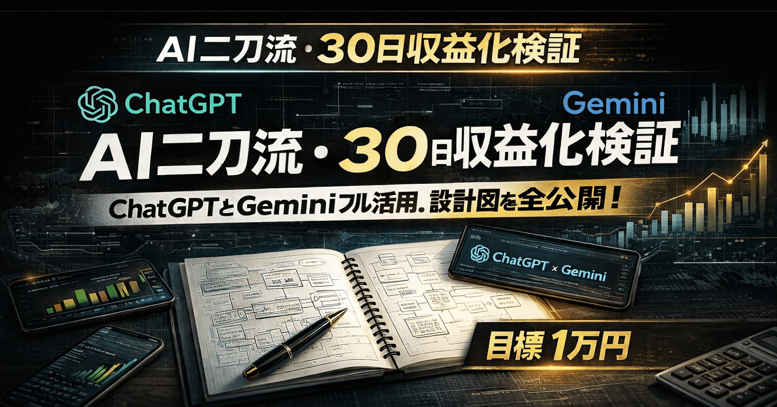 AI二刀流・30日収益化検証：ChatGPTとGeminiフル活用。設計図を全公開