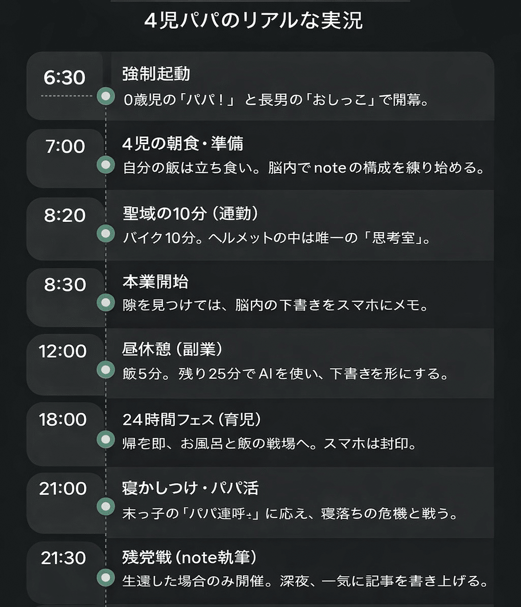24時間全公開】1分を10分に変える、4児パパの「泥臭すぎる」生存戦略