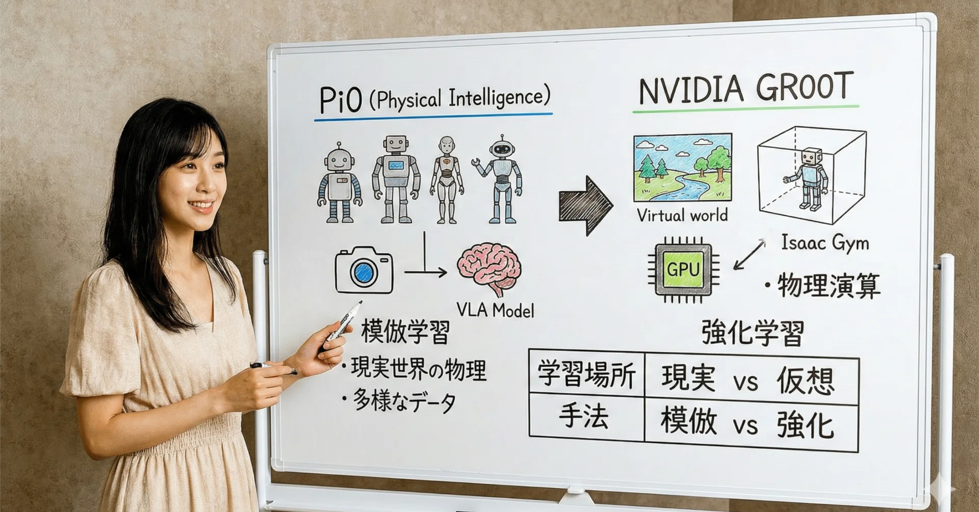 ロボット学習法：NVIDIA（GR00T等）とPi Zeroの決定的な違い｜Kawamura