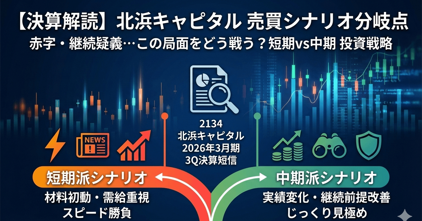 日本株決算短信からみる】2134 北浜キャピタルを短期派と中期派で読み