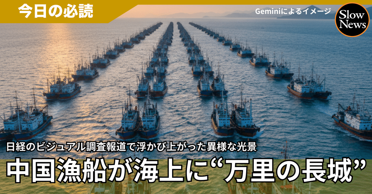 中国漁船が海上に「万里の長城」…日経のビジュアル調査報道が