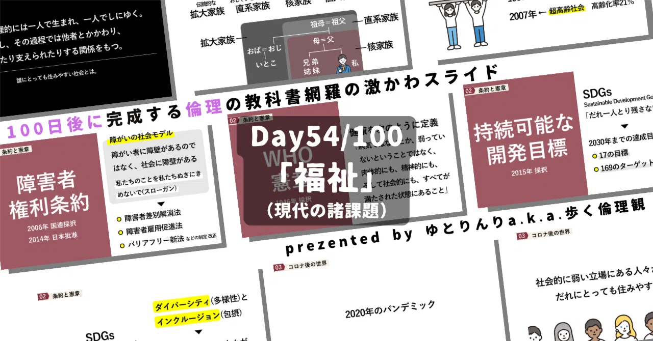 【day54】「福祉」の授業のパワーポイント！【100日後に完成する教科書を網羅するスライド・指導案】｜ゆとりんり