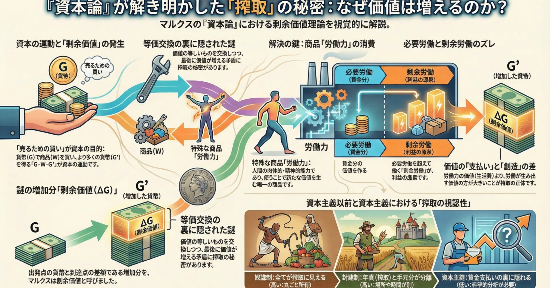 学習用】マルクス『資本論』における搾取の秘密の解明：剰余価値の謎を
